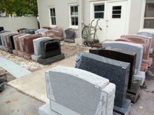 Granite monuments on display at Karl Lutz Monument Company
