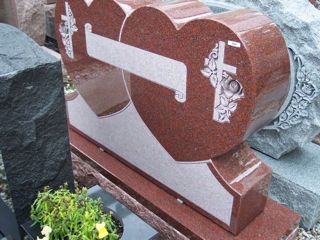 Granite Rose monument with two hearts and crosses