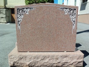 Granite Rose monument on display at Karl Lutz Monument Company