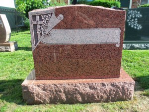Granite monument on display at Karl Lutz Monument Company