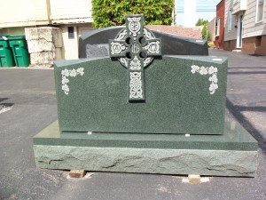 Green granite monument at Karl Lutz Monument Company